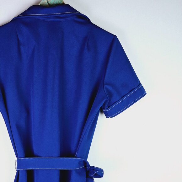 Vintage 1960's Contima Button-up Navy Blue Shift Collared Midi Dress, 16 - Picture 4 of 10